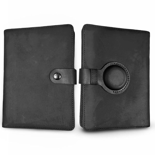 Genuine Leather AirTag Passport Holder and Wallet for Men and Women RFID Blocking for Secure Traveling and Documentation Organizer (Black)