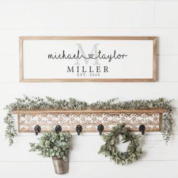Personalized Last Name Monogram Sign | Modern Farmhouse Wedding Established Date Gift | Personalized Bridal Shower Gift