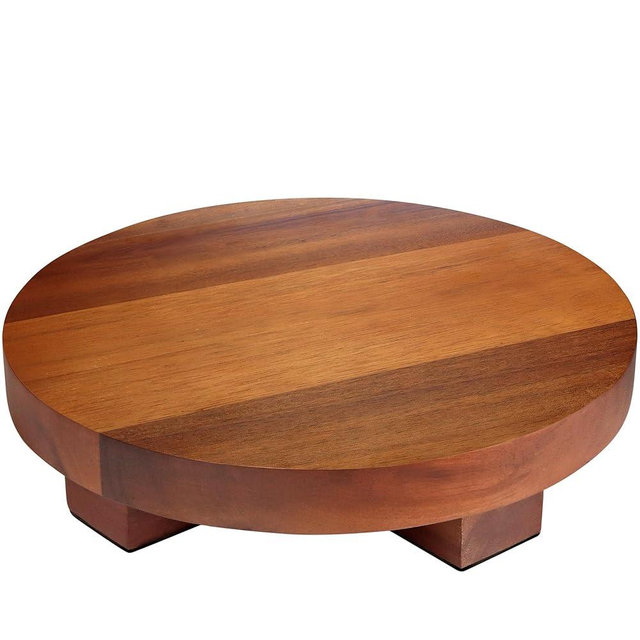 Demigo Round Wood Riser Board of Natural Acacia Wood, Farmhouse Plant Holder 9.5 inches, Multi-Purpose Display Stand, Wooden Pedestal for Soap, Plants, Candles, Countertop, Kitchen, Bathroom