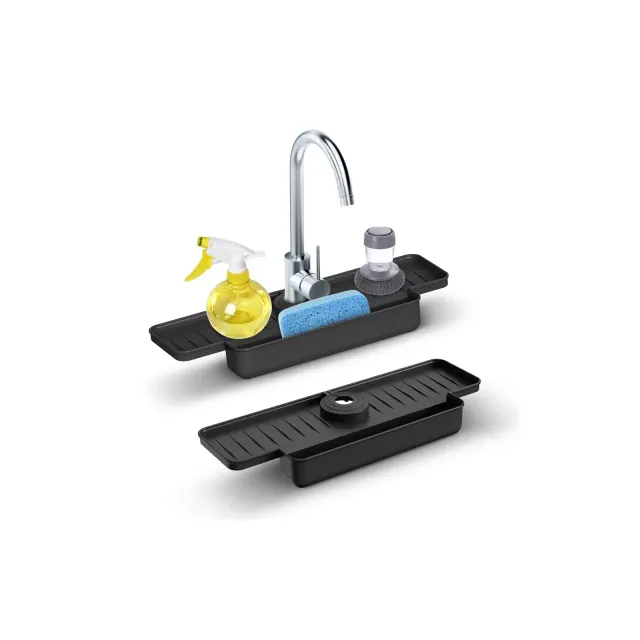 Cheer Collection Silicone Faucet Draining Mat and Splash Guard with Anti-Slip Soap Holder