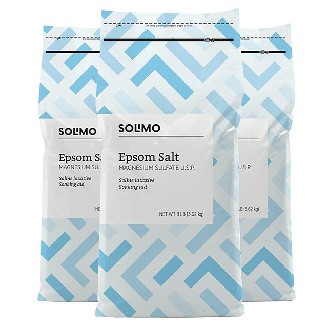 Amazon Brand - Solimo Epsom Salt Soak, Magnesium Sulfate USP, 8 Pound, 128 oz, Pack of 3