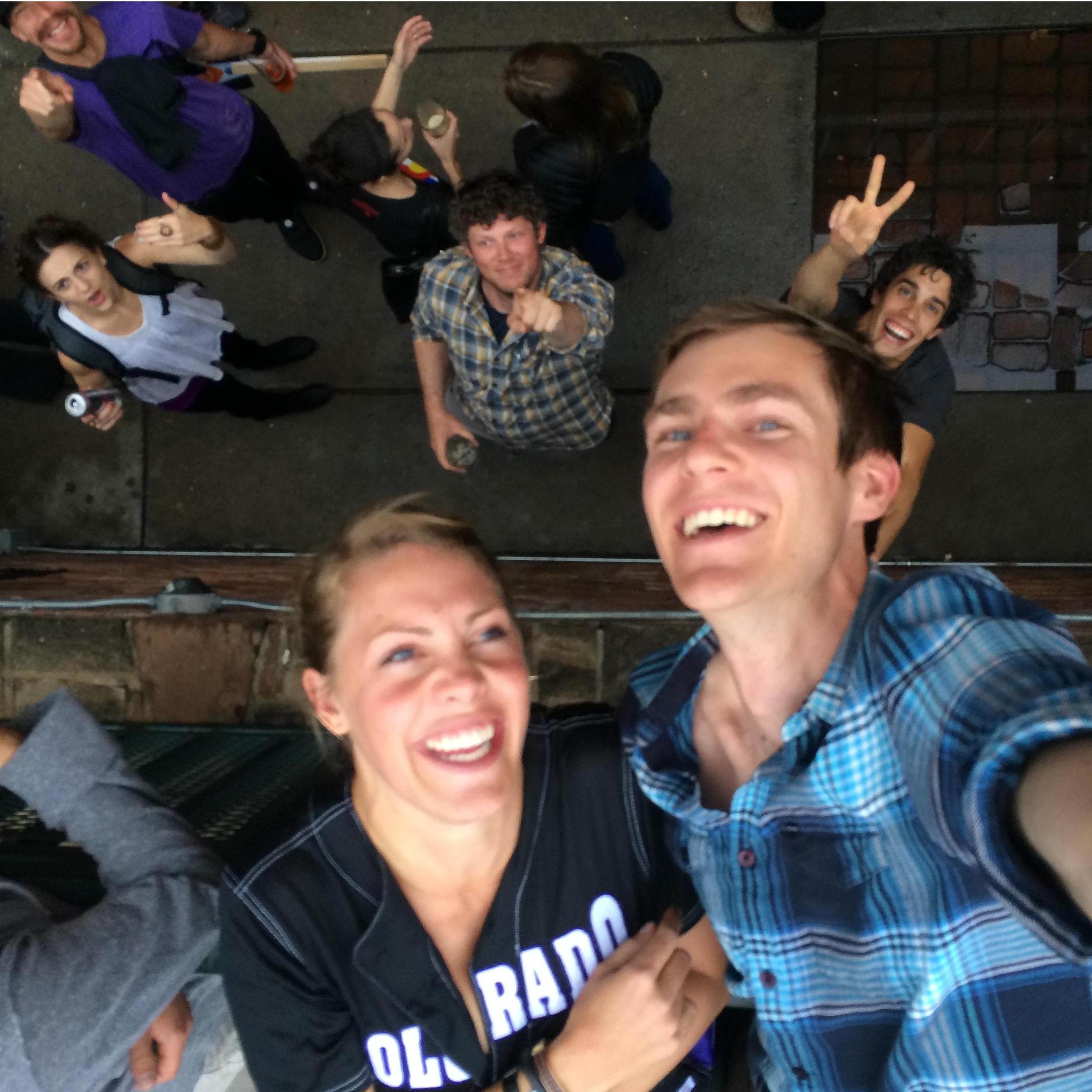 Our VERY first company party together - photo taken from outside the bar we had just been kicked out of.