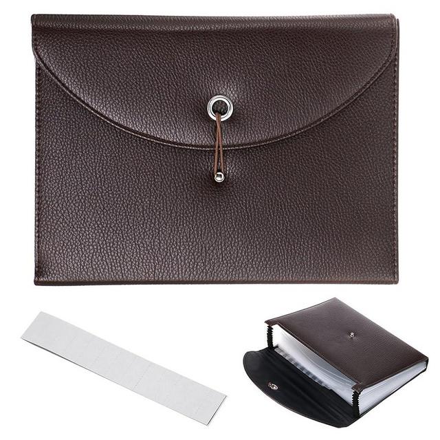 BTSKY PU Leather Expanding File Folders-13 Pockets A4 Letter Size Paper File Folder Accordion Business Document Organizer with Fasteners and Tabs (Brown)