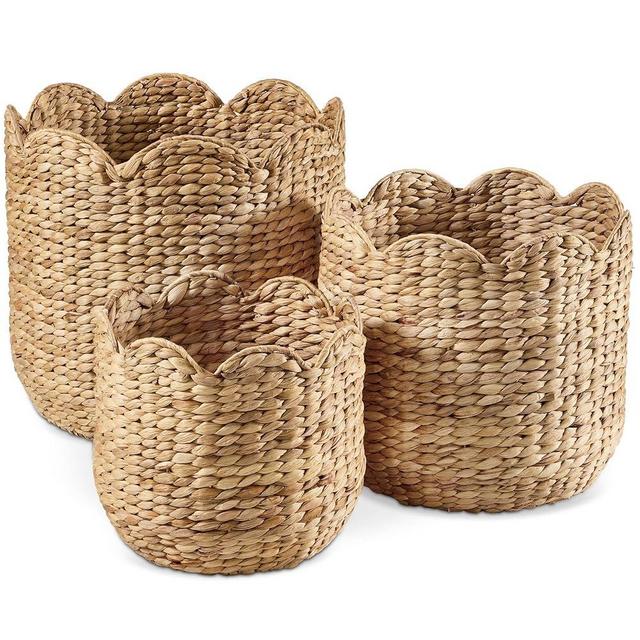 Best Choice Products 3pc Water Hyacinth Scalloped Multipurpose Nesting Baskets, Storage Bin Organization Totes for Living Room, Bedroom, Nursery, Laundry Room - Natural