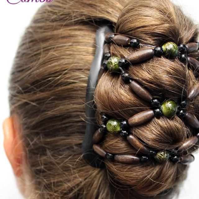 Handmade Beaded Double Hair Comb, French Twist Holder, Wooden Hair Accessories
