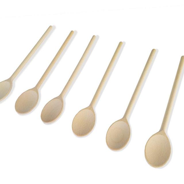 12-Inch Long Handle Wooden Cooking Mixing Oval Spoons, Beechwood (Set of 6)