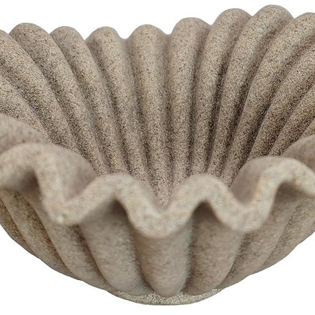 ARTRHYT Small Decorative Bowl decor, Scalloped Pedestal Bowls for Modern Home Decor,Ruffle Decor,Stylish Key Bowl for Entry Table,Decorative Fruit Bowl for Kitchen Counter,Artificial Stone Beige