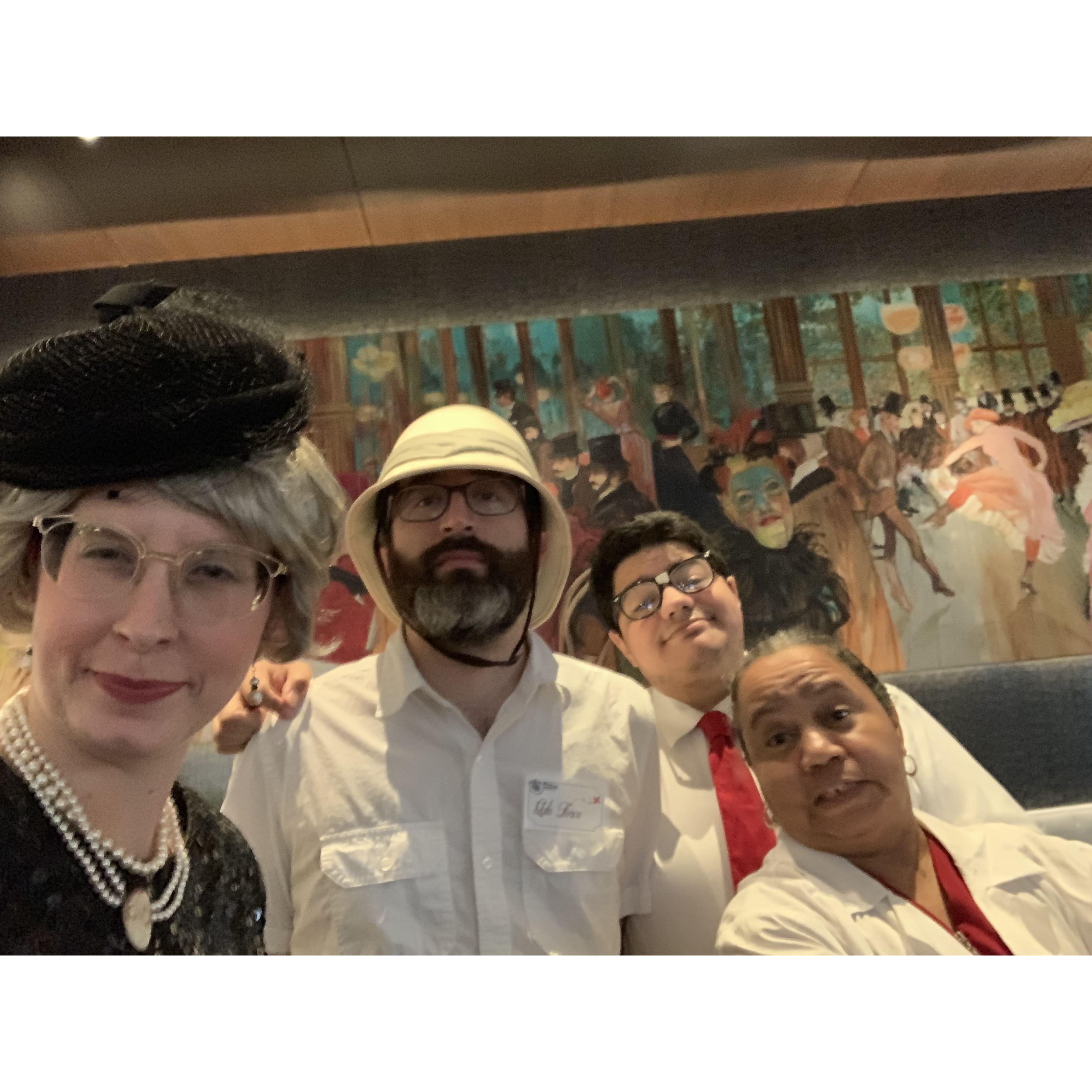 The first time Brian and Erika met, they were working for the Murder Mystery Company- and Erika was playing an old lady!