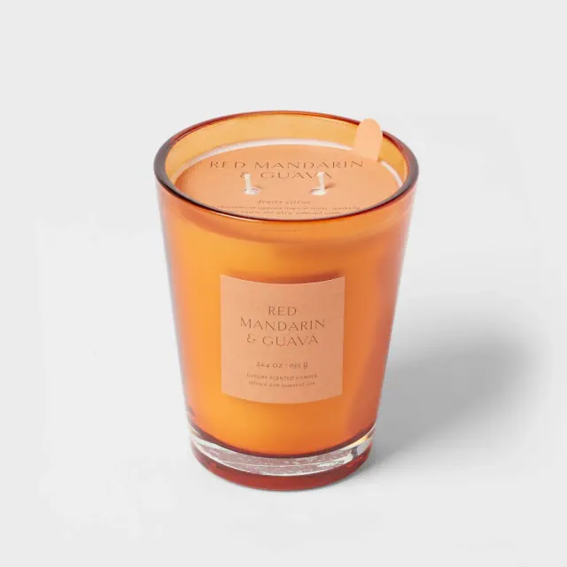 22.4oz Colored Vase Glass with Dustcover Mandarin & Guava Candle Orange - Threshold™