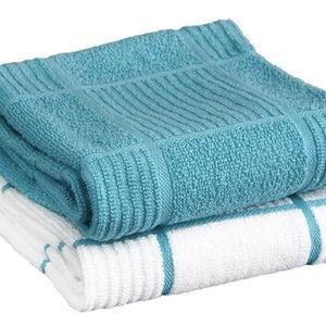 T-fal Solid & Checked Parquet Kitchen Towels: Highly Absorbent, Super Soft Long Lasting - 100% Cotton, 16"x26" Dish Towels for Cleaning & Drying Dishes, Pans, Glassware, or Countertops, 2-Pack, Breeze