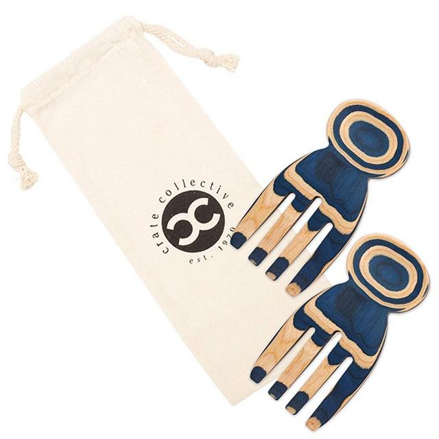 Exotic Pakka Wood Salad Hands, Premium Salad Serving Utensils for Kitchen - Stylish Earth Friendly Pakkawood Features Multiple Colors and is 100% Food Safe - by Crate Collective (Cobalt)