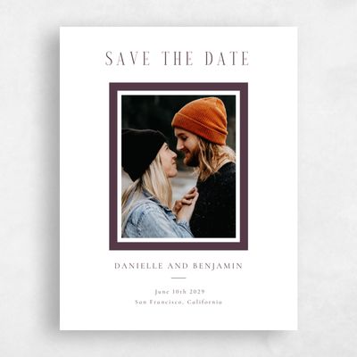 Dark Plum, Purple Wedding Save the Date - Ciel Portrait