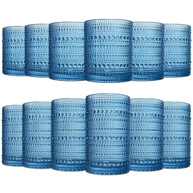 Hobnail Beaded Highball Drinking Tumbler Glasses | Set of 12 | Color, Vintage Bubble Design Whiskey Glassware, Old-Fashioned, Embossed Design for Water, Wine, Cocktail Embossed Heavy Glas, Rocks Glass