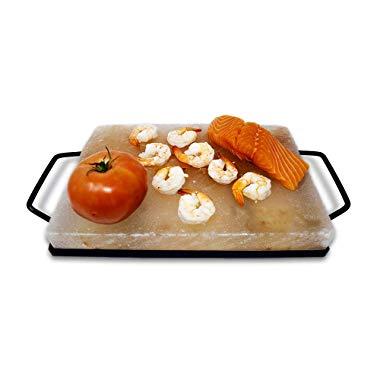 Himalite Himalayan Pink Salt Cooking Block and Tray Set 12" x 8" x 1.5" for Cooking, Grilling, Cutting and Serving with Metal Tray Himalayan Rock Salt