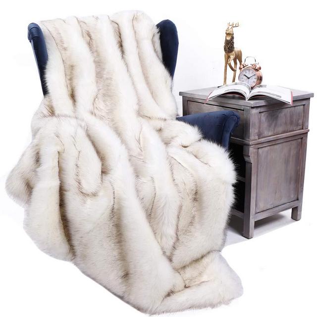 BATTILO HOME Luxury Fox Faux Fur Warm Elegant Cozy Throw Decorative Blanket Bed Sofa Blanket, 51"x67"