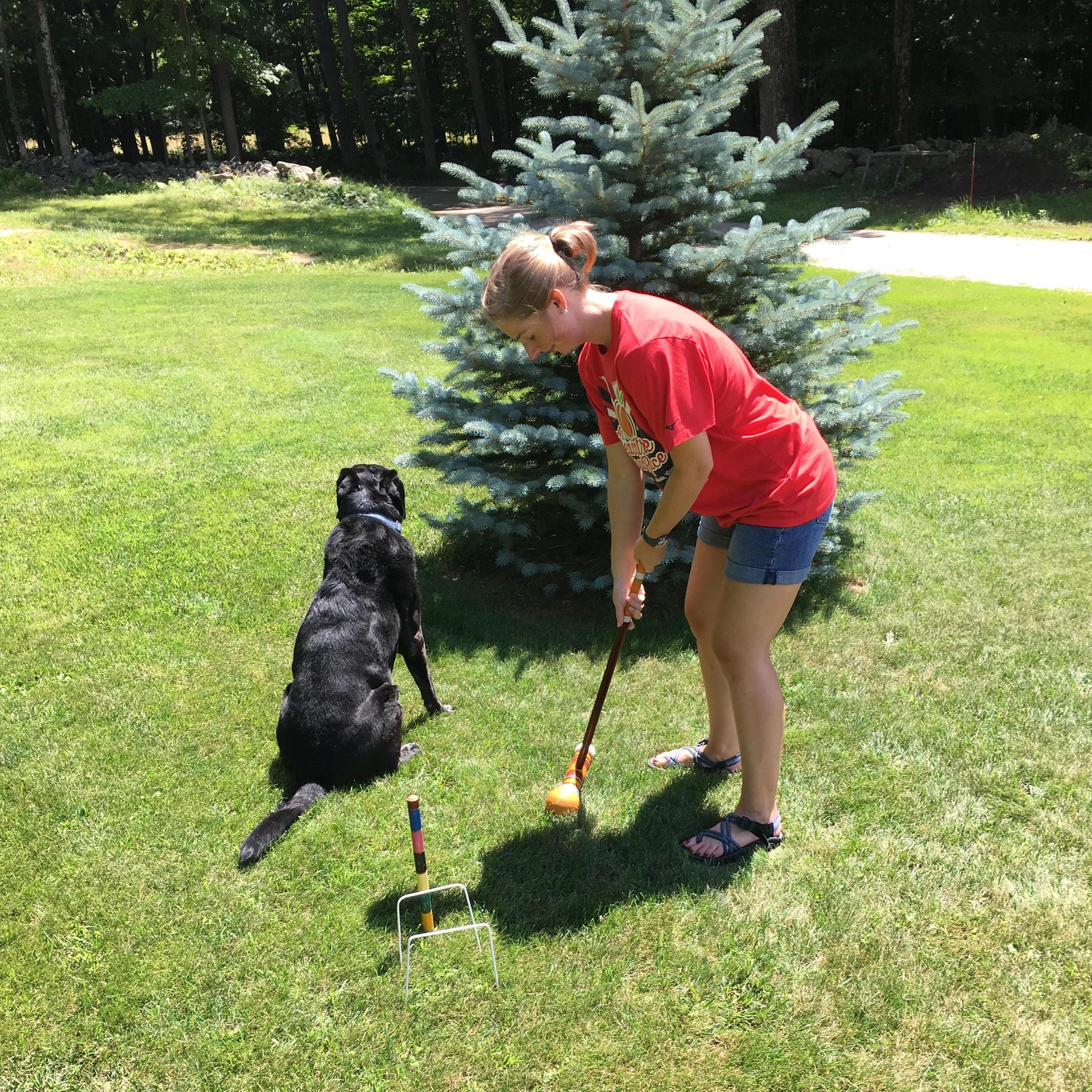 Even Ryan's dog Earl can't watch how badly Lauren plays croquet.
