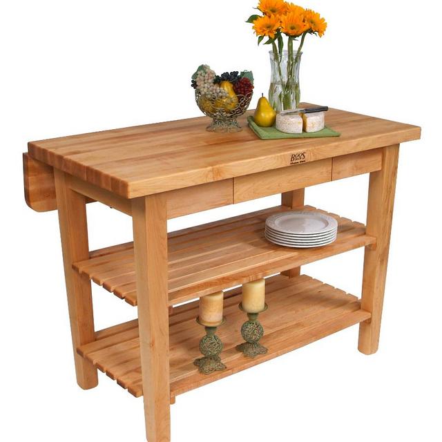 John Boos Kitchen Island Bar w/ Drop Leaf, Natural Maple, 48x32