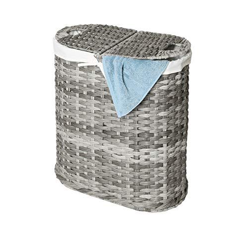 Seville Classics Handwoven Oval Double Laundry Hamper, Original 18-Inch, Gray