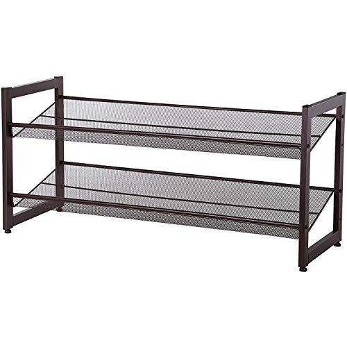 SONGMICS 2-Tier Stackable Metal Shoe Rack Flat & Slant Adjustable Shoe Organizer Shelf for Closet Bedroom & Entryway Bronze ULMR02A