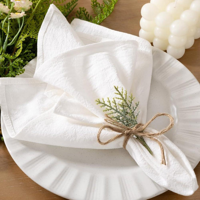 Socomi Cloth Napkins White Ivory Summer Washable Reusable Bulk Linen Cotton Napkins Set of 6 17"x17" for Wedding Party Bridal Baby Shower Birthday Dining Table Decorations