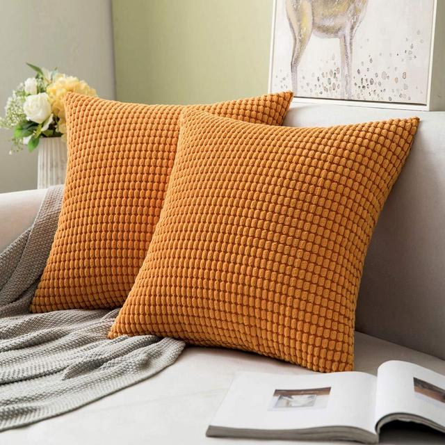 MIULEE Pack of 2 Decorative Throw Pillow Covers Soft Corduroy Solid Cushion Case Orange Pillow Cases for Couch Sofa Bedroom Car 18 x 18 Inch 45 x 45 cm
