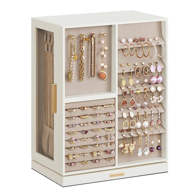 SONGMICS Jewelry Box 360° Rotating, Jewelry Storage Case with 7 Drawers, Jewelry Organizer, Glass Window, Spacious, Vertical Jewelry Storage, Open Design, Great Gift, Cloud White UJBC201W01