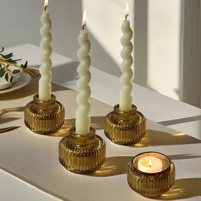 Kate Aspen 2-In-1 Fluted Gold Glass Taper Candlestick Candle Holders | 27217GD