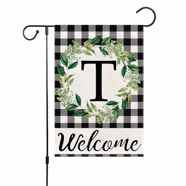 Monogram Letter T Garden Flag, JoraLion 12x18 inch Floral Name Initial Flags Double Sided Burlap Flag for Outdoor Yard Family Last Name Initial