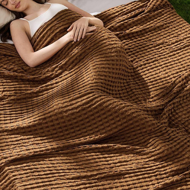 Bedsure Cooling Cotton Waffle Full Size Blanket - Lightweight Breathable Blanket of Rayon Derived from Bamboo for Hot Sleepers, Luxury Throws for Bed, Couch and Sofa, Burnt Orange, 80x90 Inches