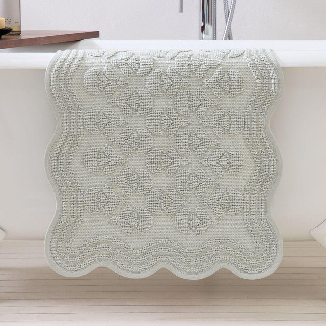 Thistle Jacquard Bathmat, Shaped, Freshwater Blue