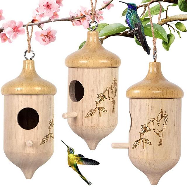 Humming Bird House,Wooden Hummingbird Houses for Outside for Nesting, Gardening Gifts Home Decoration,3 Pack