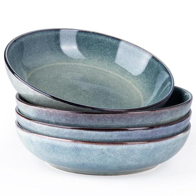 AmorArc 8.5'' Large Ceramic Pasta Bowls Set, 36oz Stoneware Bowls Set of 4 for Kitchen, Reavtive Glaze Bowls-Microwave, Dishwasher Safe for Pasta,Salad,Oatmeal-Ceylon Blue