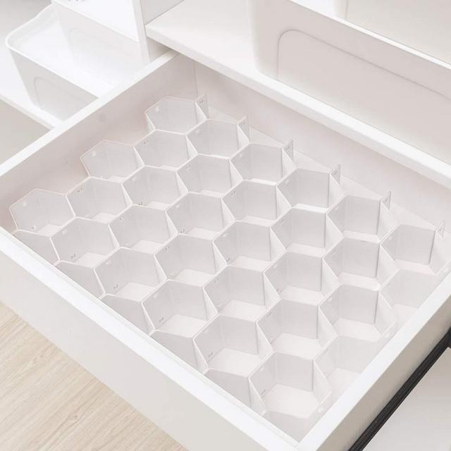 Poeland Drawer Divider Organizer 8pcs DIY Plastic Grid Honeycomb Drawer Divider White