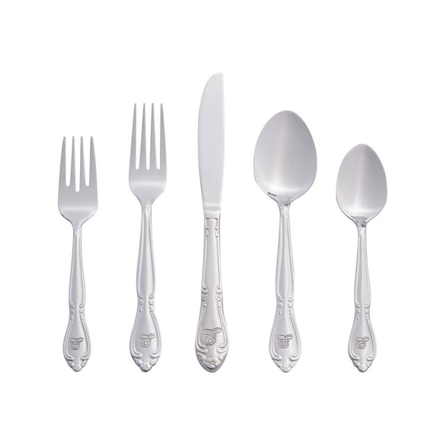 RiverRidge 46pc Personalized Rose Pattern Silverware Set E