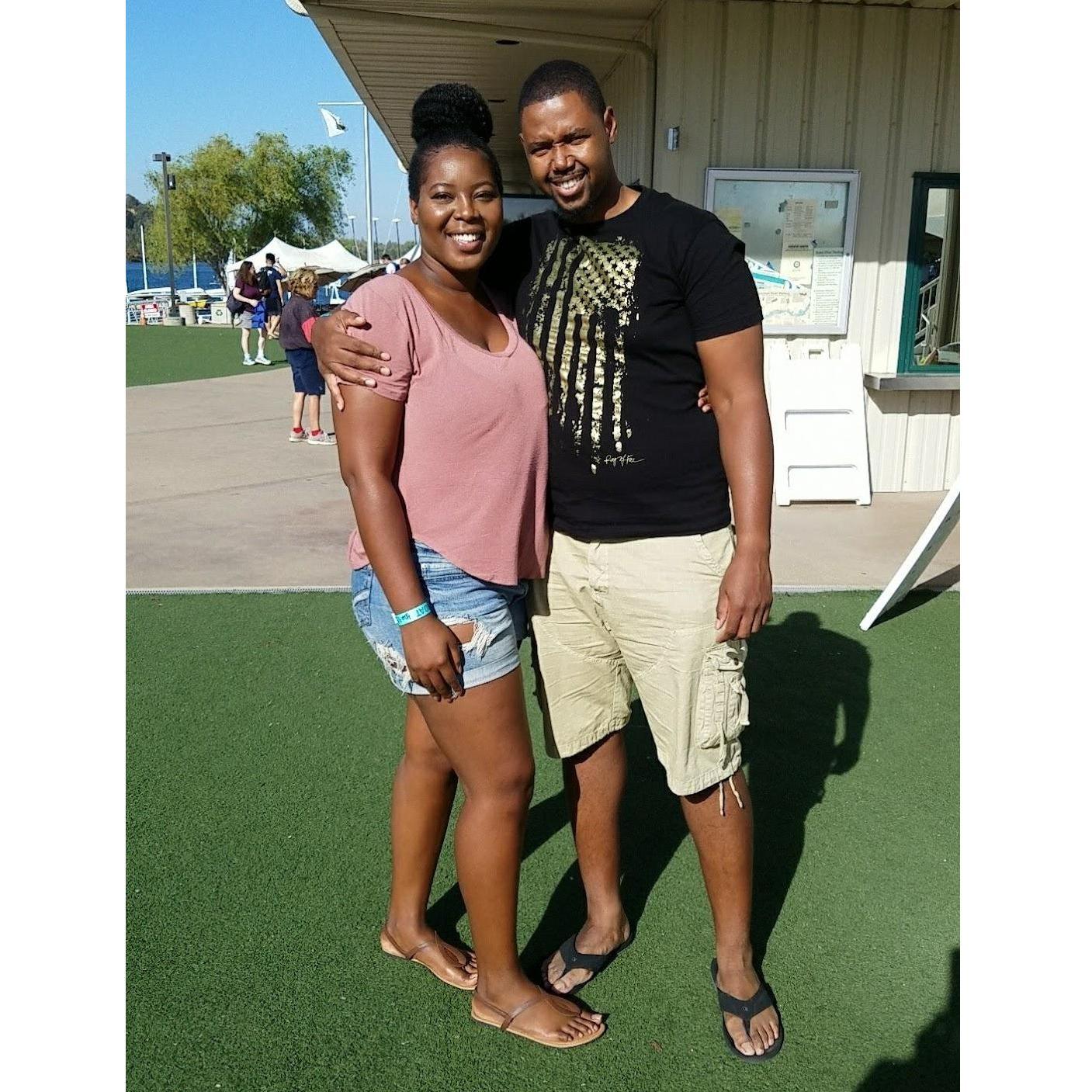 At the lake canoeing.