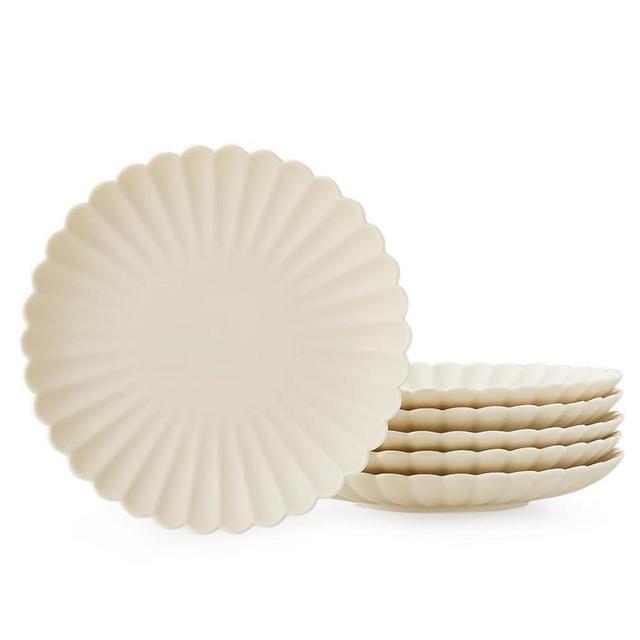 WENSHUO Daisy Dinner Plates Set of 6, 9-inch Round, Matte Crème