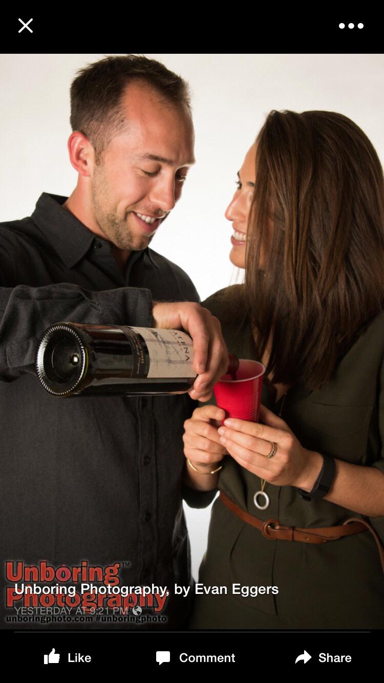 Our first photo together while on date #2 at First Friday in Boston (10/2/15). It was BYO so Alex brought a bottle of wine and solo cups :)