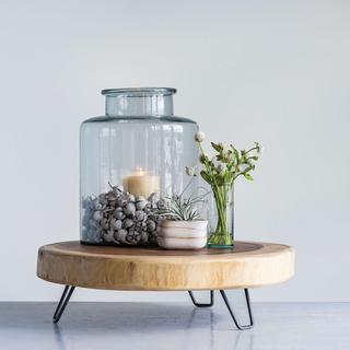 Acacia Wood Pedestal with U-Shaped Metal Feet