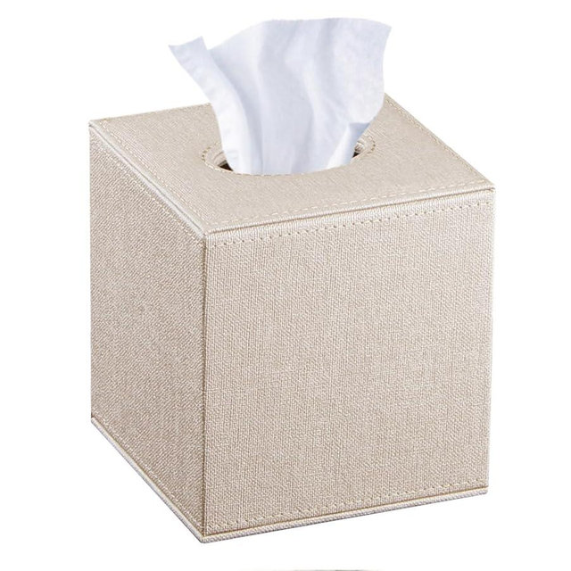 Leather Square Tissue Box Cover,Cut Tissues Cube Box Holder,Modern Facial Paper Organizer Storgage,Box Tissue Dispenser Decor Accessories for Bathroom NightStand Coffee Table Desk Home Office,Beige