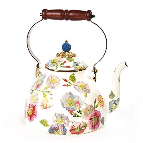 MacKenzie-Childs Morning Glory Enamel Tea Kettle, Floral Tea Kettle, 3-Quart