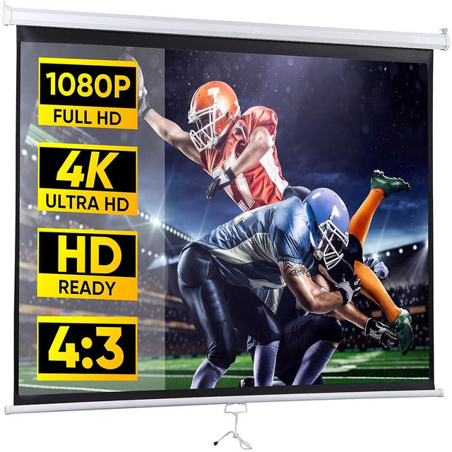 ZENY Portable Projector Screen Pull Down, 72 Inch 4:3 Video Projection Screen Home Theater, Retractable Projector Screen, Moive Screen Indoor Outdoor, Wall Mount (72'' 4:3 White)