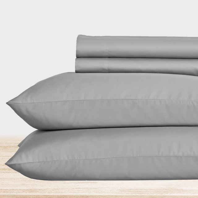 Light Gray -Queen Sheet Set, 100% Extra Long Staple, 500 Thread Count Sateen Weave, 4 Piece Set, California Design Den