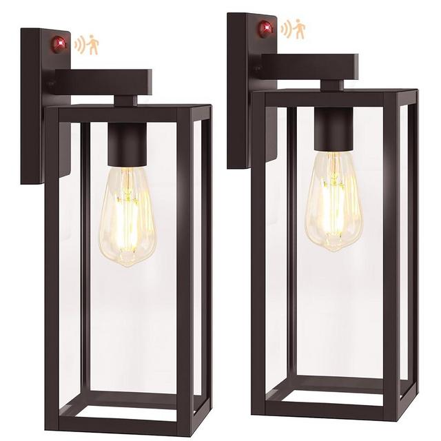 2-Pack Upgraded Motion Sensor Outdoor Wall Lights, Large Size Dusk to Dawn Porch Lights Outdoor Wall Sconce Lanterns, 3 Lighting Modes Exterior Lighting Fixtures, Brown Outside Lights for House Garage