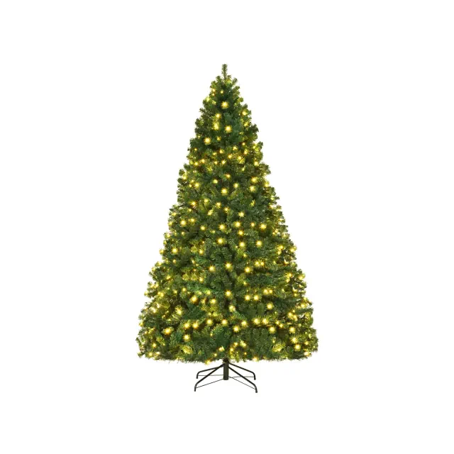 Costway 8Ft Pre-Lit Hinged PVC Christmas Tree 430 LED Lights Green