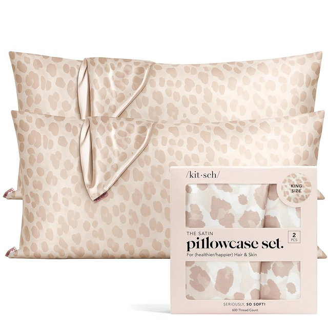 Kitsch Satin Pillowcase, Softer Than Silk Pillow Cases, Cooling Pillow Covers, King Size Pillow Cases Set of 2, Satin Pillowcase with Zipper for Hair, Skin & Quality Sleep, 19"x36" Leopard, 2pcs