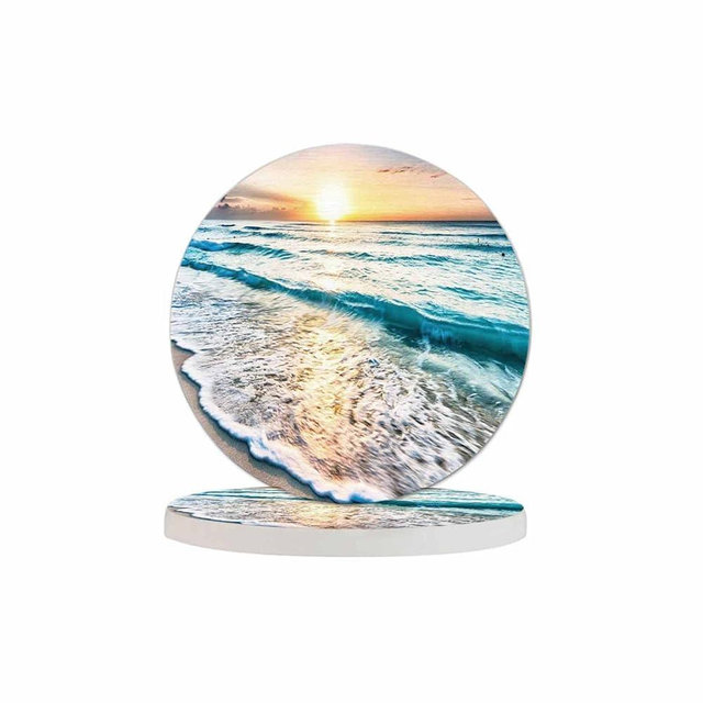 Pznen Beautiful Sea Wave and Sky at Sunset Cup Coasters for Table Clear Coast Beach Seascape Summer Travel Reusable Drink Coasters Set 2 Pcs Coffee Home Farmhouse Living Room Bar Decor