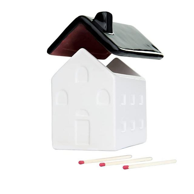 Match Striker House | Match Holder with Striker | Large 4x4 in Ceramic Match Holder and Striker Decorative Match Cloche Holds Matches for Candles Bathroom Matches Use Any Cute Matches Realtor Gift
