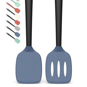 Coukre 2 Pack Silicone Spatula Set, High Heat Resistant, BPA Free Kitchen Spatula, Solid & Slotted Turner for Non-Stick Pans, Sautéing, and Flipping (2, Navy Blue)