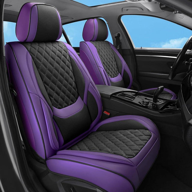 Sxikin Car Seat Covers Full Set Purple Black, Luxury Faux Leather Waterproof Non-Slip Seat Protector Universal Fit for Most Cars SUVs Trucks Pick-ups,Car Interior Accessories for Front Seats and Back