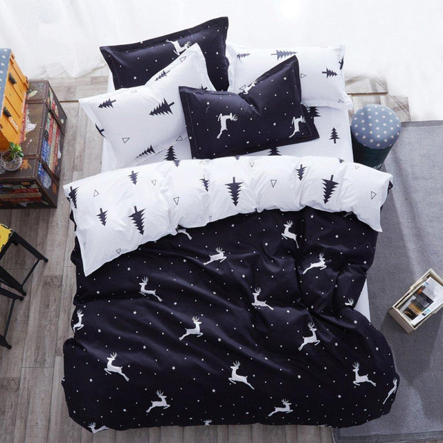 Mengersi Christmas Deer Bedding Pillowcase Duvet Cover Set with Zipper (King, White Deer)
